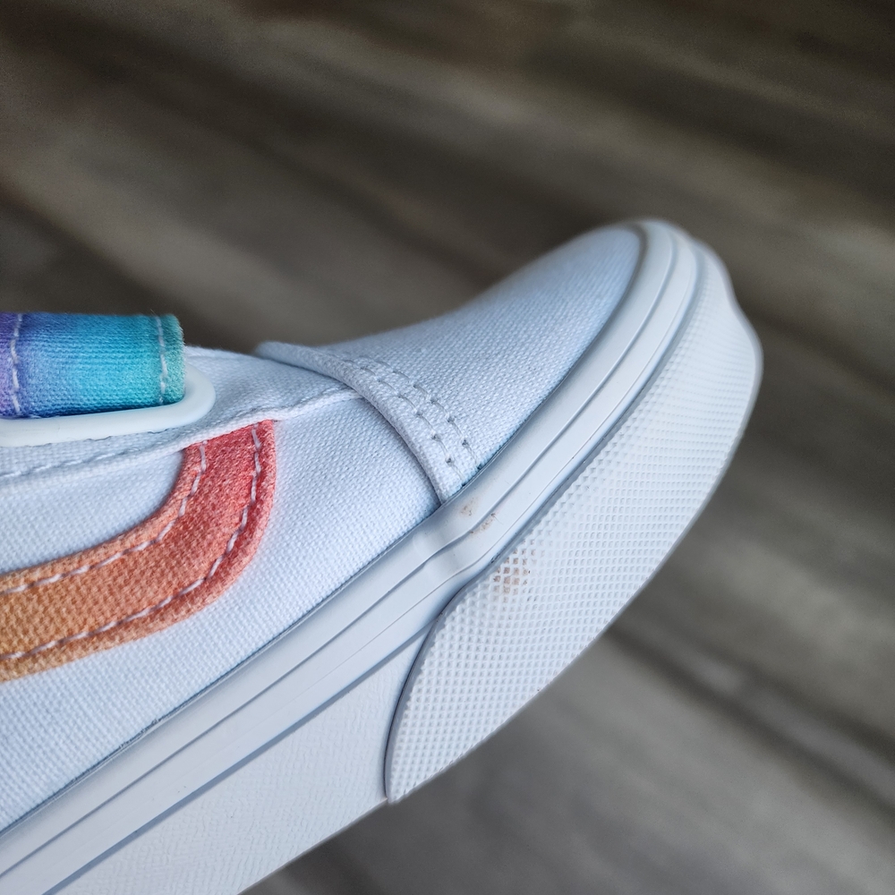 Kids White Rainbow Vans Old Skool Hook And Loop Sneakers Size 3 - Picture 6 of 9